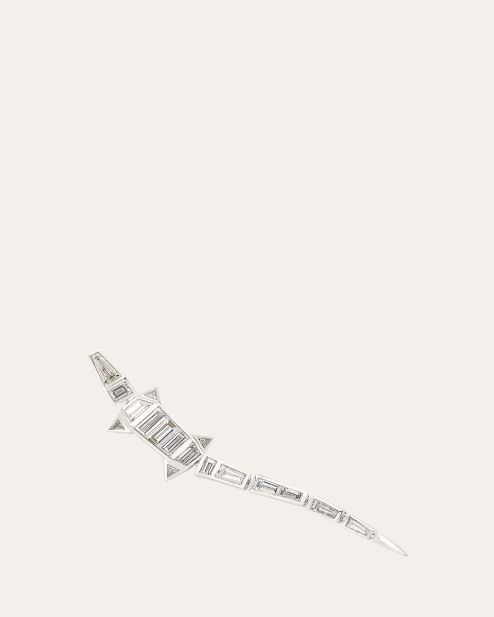 18K White Gold Extra Long Diamond Alligator Earring, Single